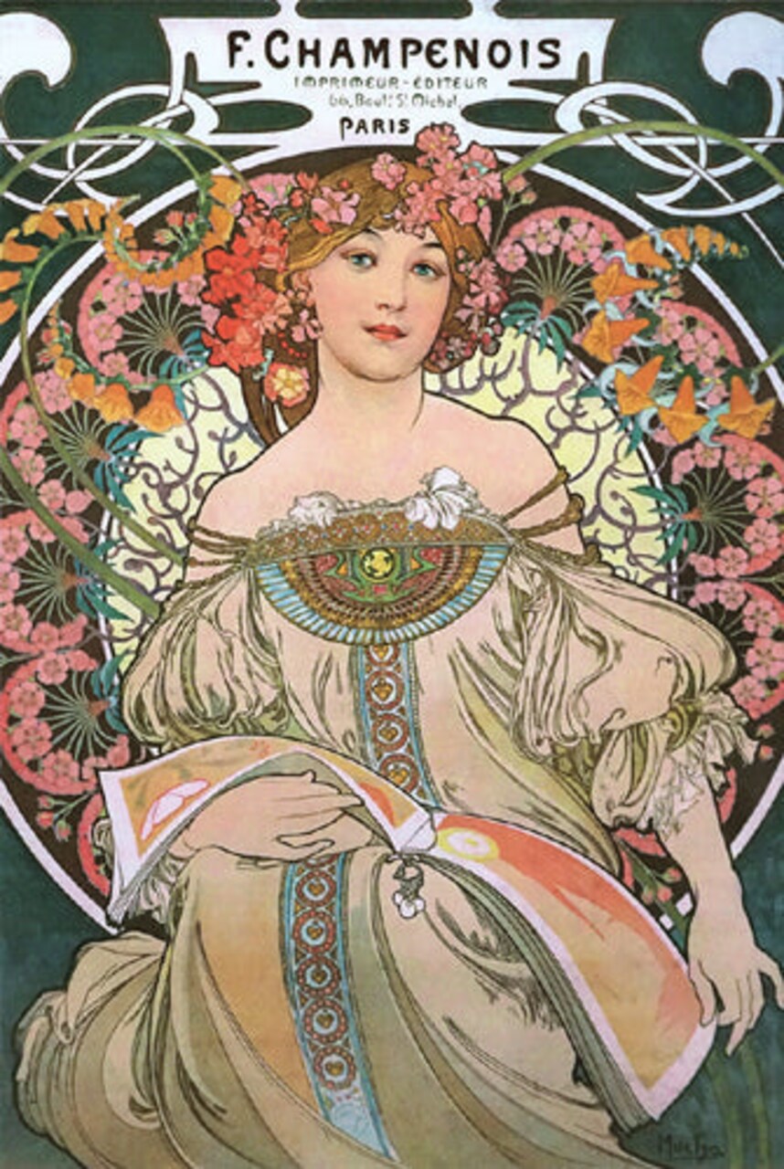Framed Art F. Champenois, 1897 Reverie by Alphonse Mucha 36 x 24